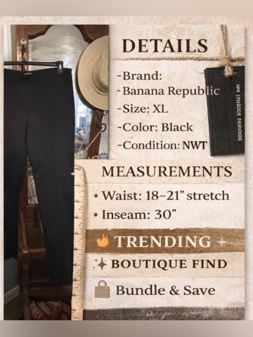 ✨ Banana Republic Black Ponte Pants – Size XL – NWT ✨ - Picture 2 of 4